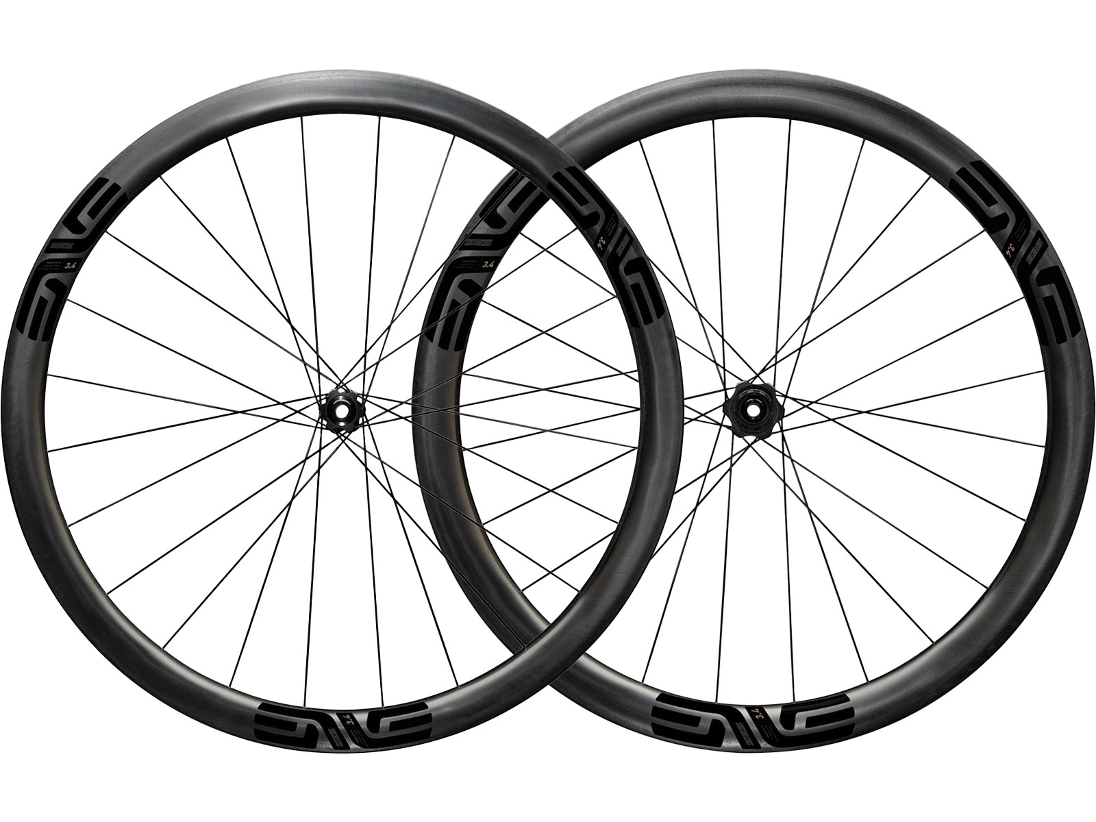 Roues de route en carbone Enve SES 3.4 noires 39/43 mm, compatibles avec freins à disque et tubeless, 2024-2025